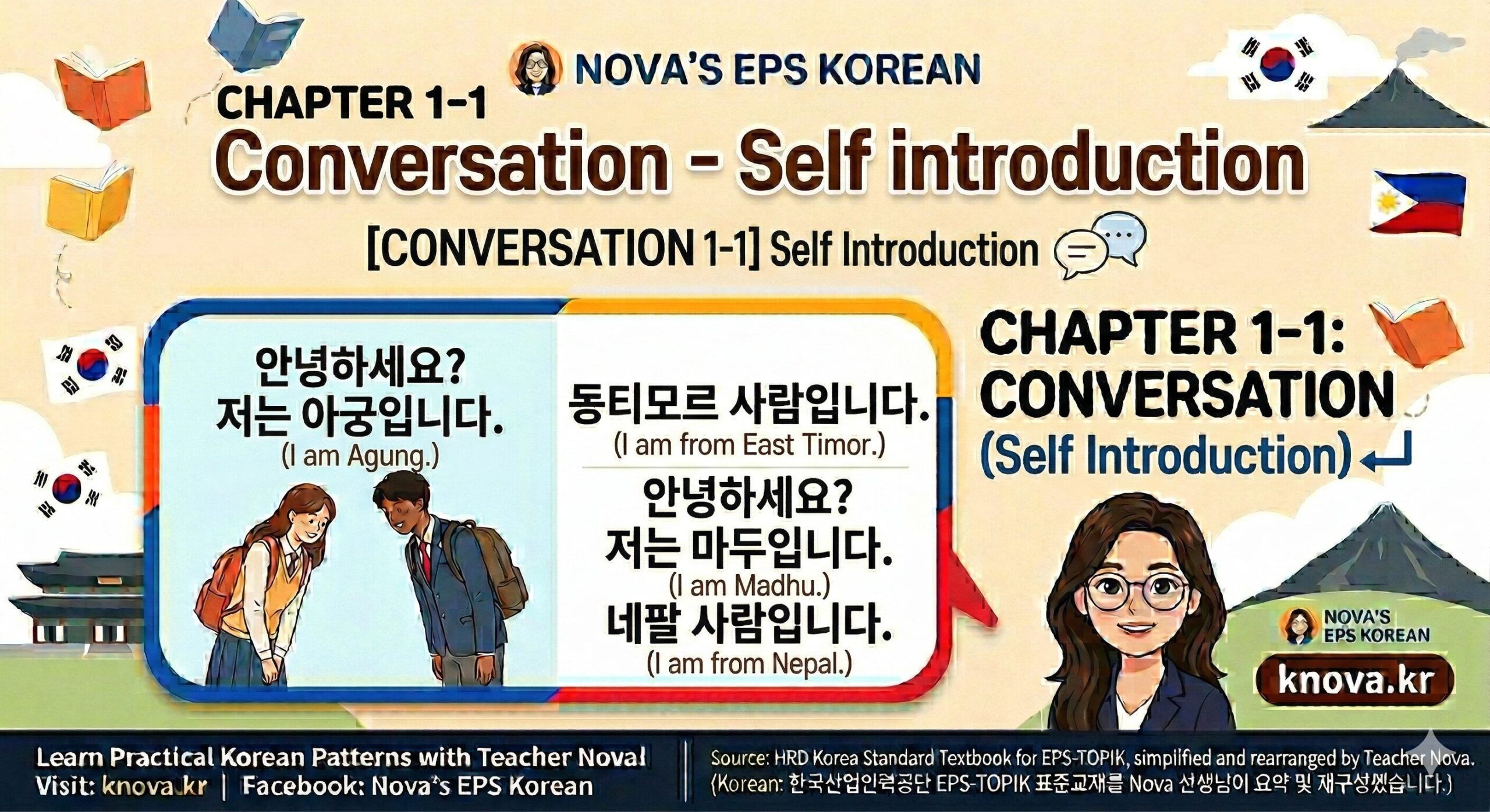 Teacher Nova's EPS-TOPIK Korean Lesson Chapter 1-2 Conversation Self-introduction and Nationality