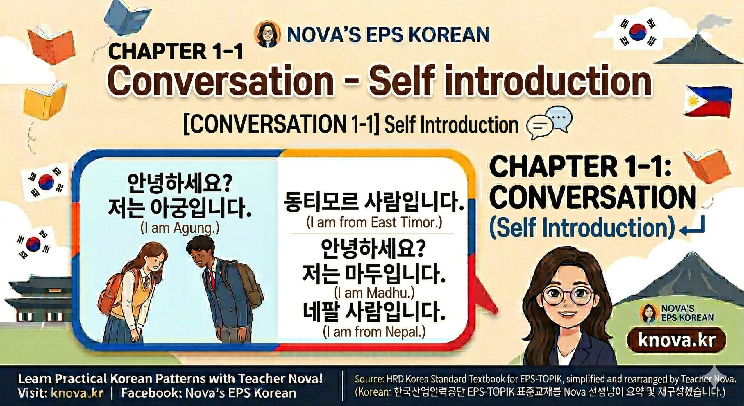 Teacher Nova's EPS-TOPIK Korean Lesson Chapter 1-2 Conversation Self-introduction and Nationality