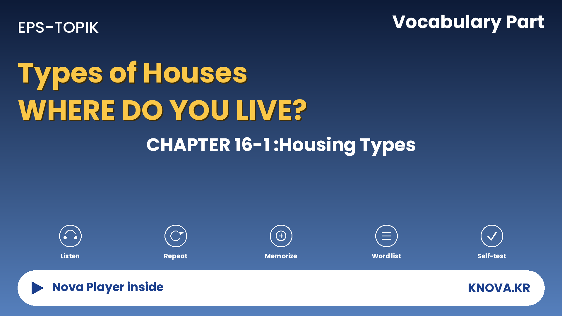 EPS-TOPIK Chapter 16-1 Vocabulary – Types of housing in Korean | Teacher Nova