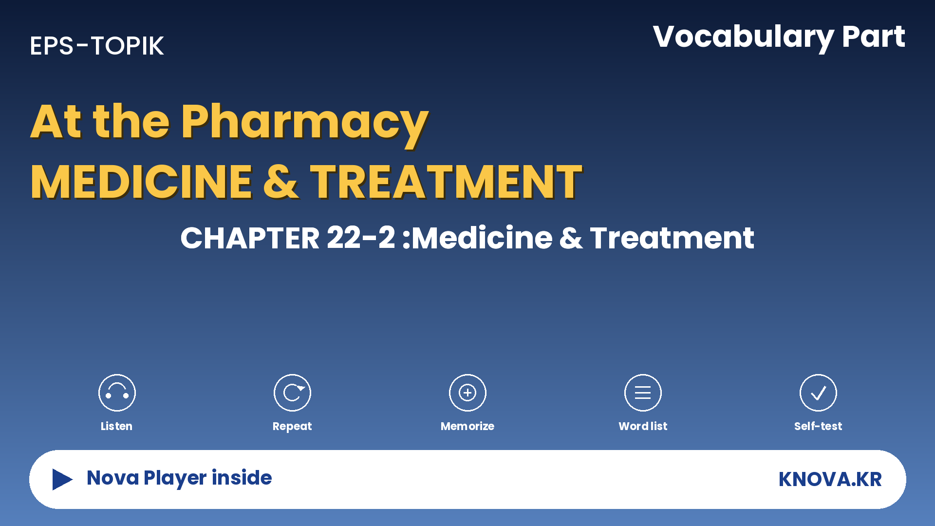 EPS-TOPIK Chapter 22-2 Vocabulary – Medicine and treatment in Korean | Teacher Nova
