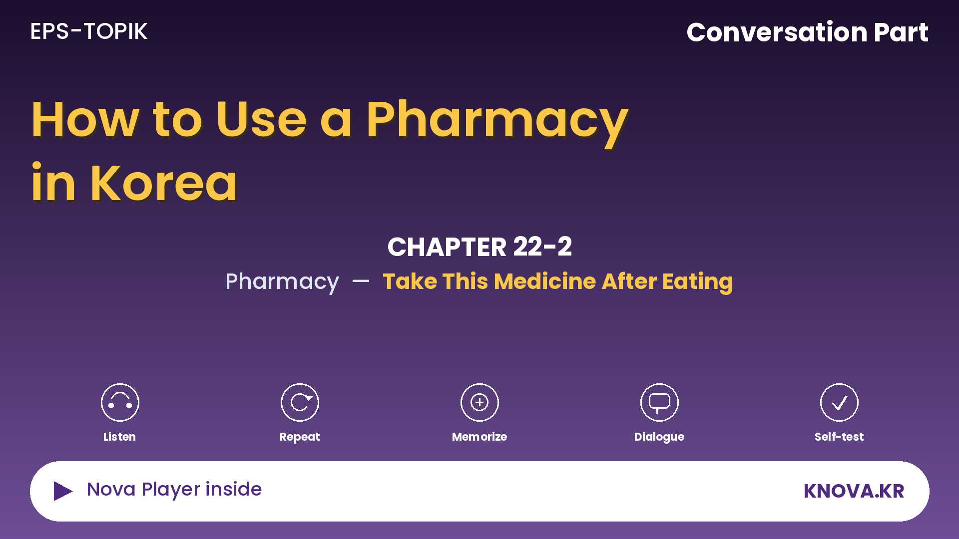 EPS-TOPIK Chapter 22-2 Conversation – Describing Symptoms to Purchase Medicine in Korean | Teacher Nova