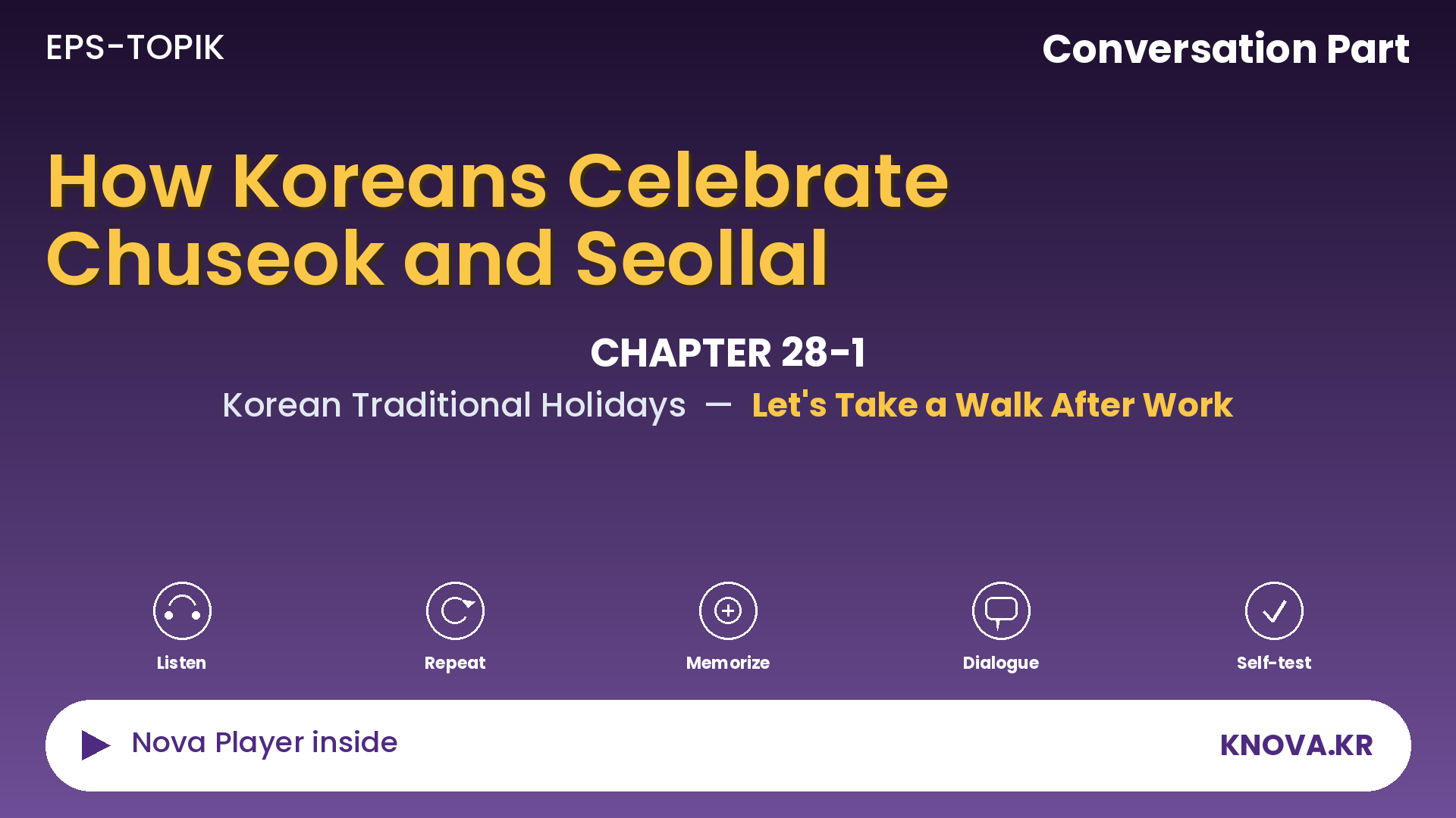 EPS-TOPIK Chapter 28-1 Conversation – Talking About Activities Done on Lunar New Year and Chuseok in Korean | Teacher Nova