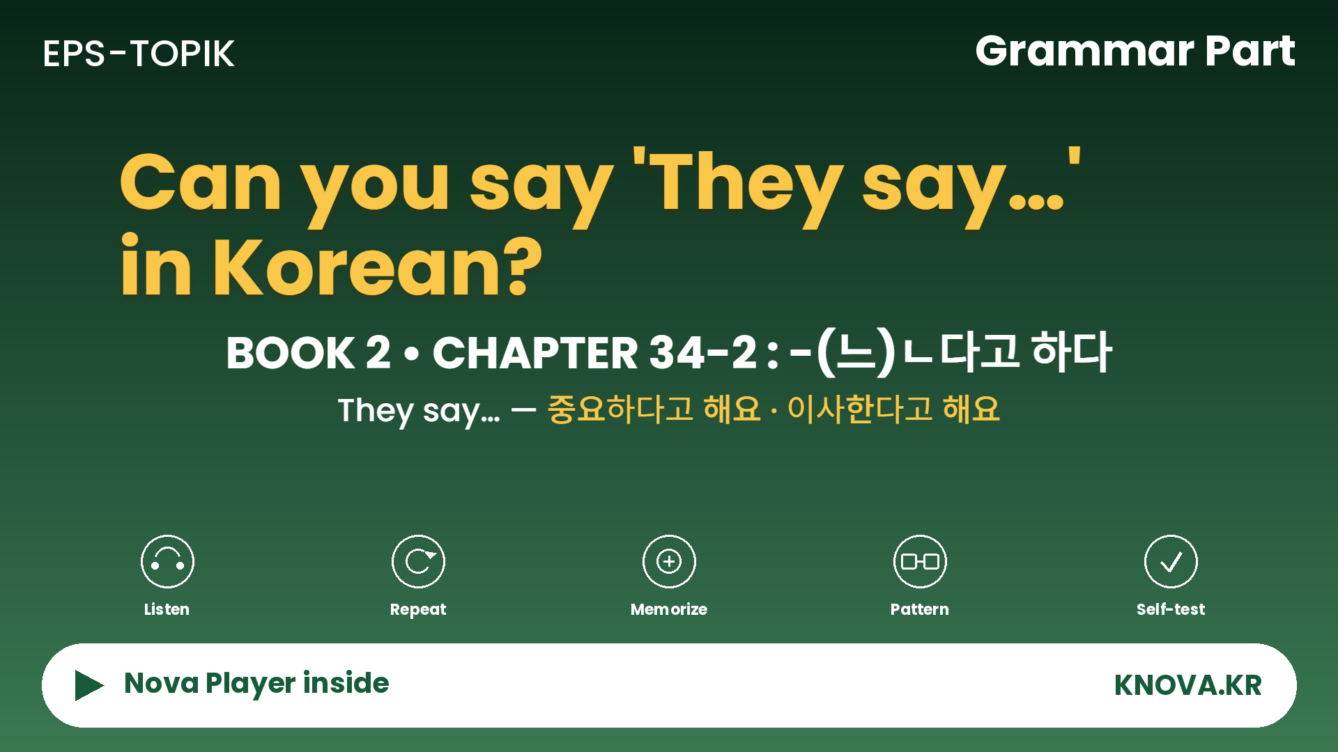 EPS-TOPIK Chapter 34-2 Grammar – Reporting what others said with -(느)ㄴ다고 하다 in Korean | Teacher Nova
